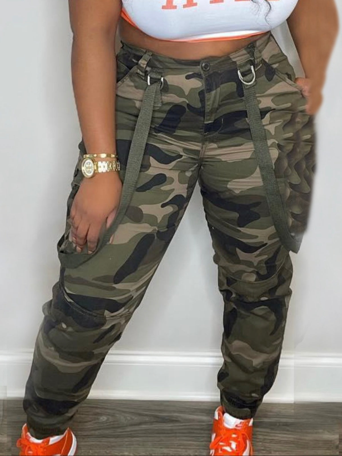 Camo Print Side Pocket Cargo Pants